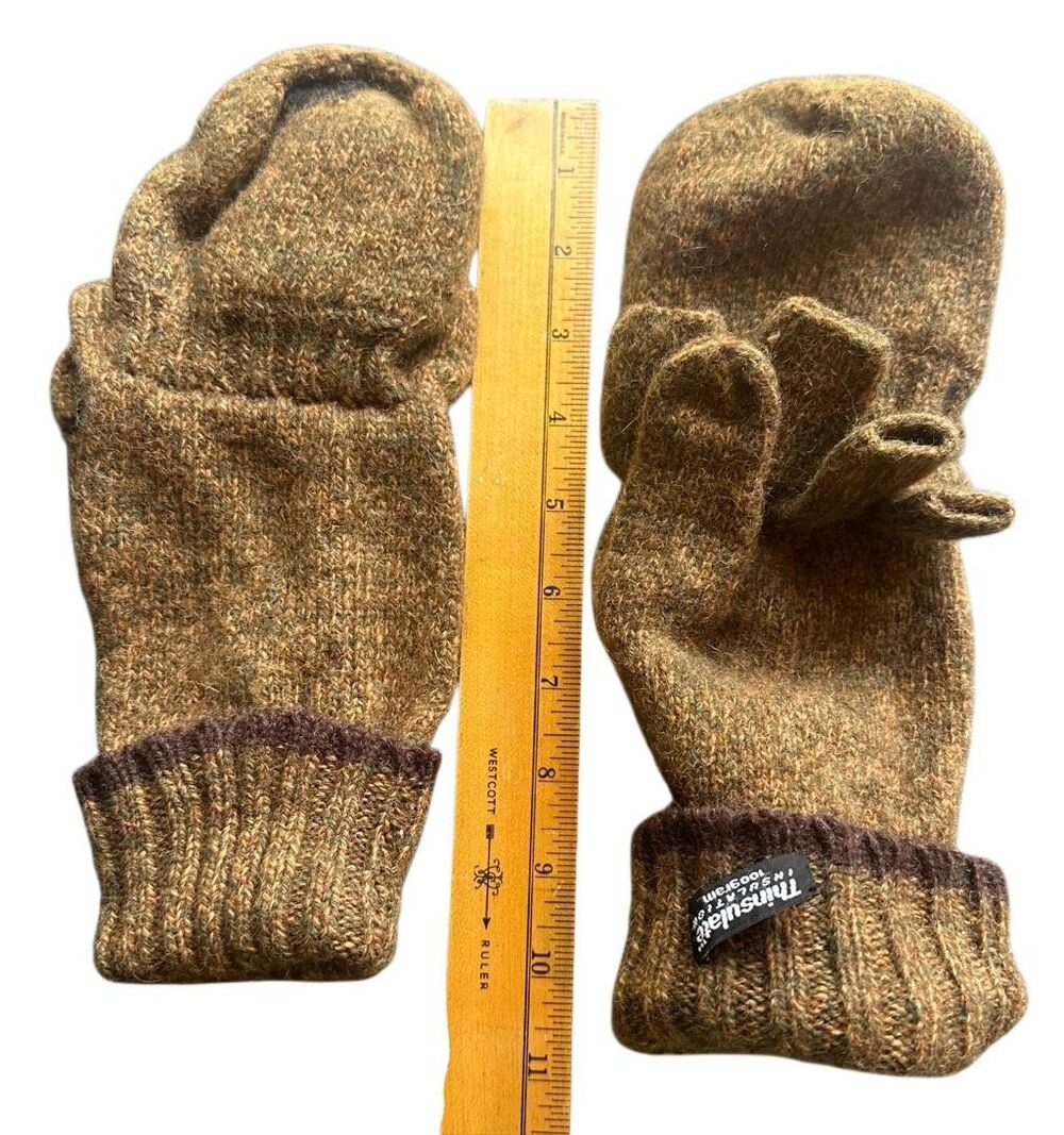 Thinsulate Insulated wool mittens/fingerless gloves in brown